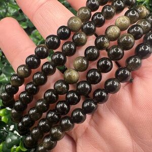 6mm Gold Sheen Obsidian Beaded Bracelet